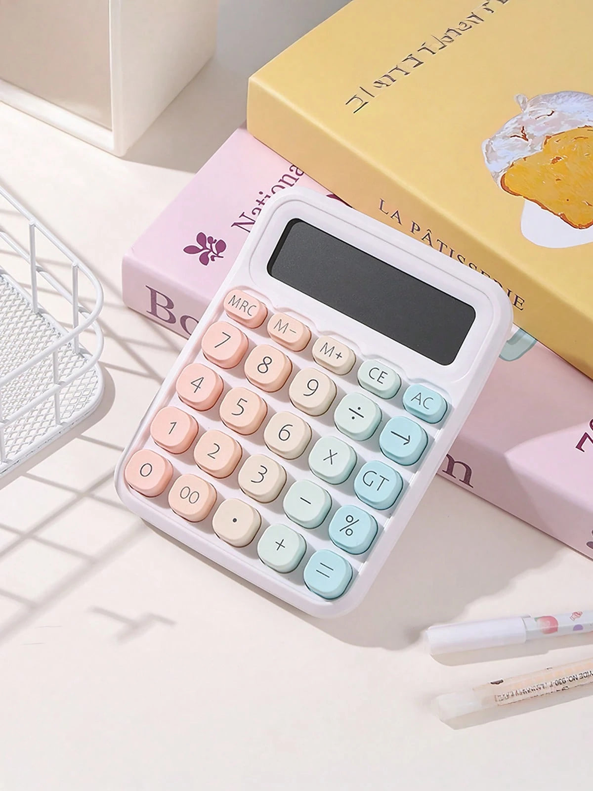 tonxiyuemu 1pc Dopamine Rainbow Candy Print Calculator, 12-Digit Large Display, Cute Gradient Color Retro Design Student & Office Cashier Use,School Supplies,Back To School