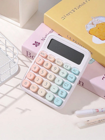 tonxiyuemu 1pc Dopamine Rainbow Candy Print Calculator, 12-Digit Large Display, Cute Gradient Color Retro Design Student & Office Cashier Use,School Supplies,Back To School