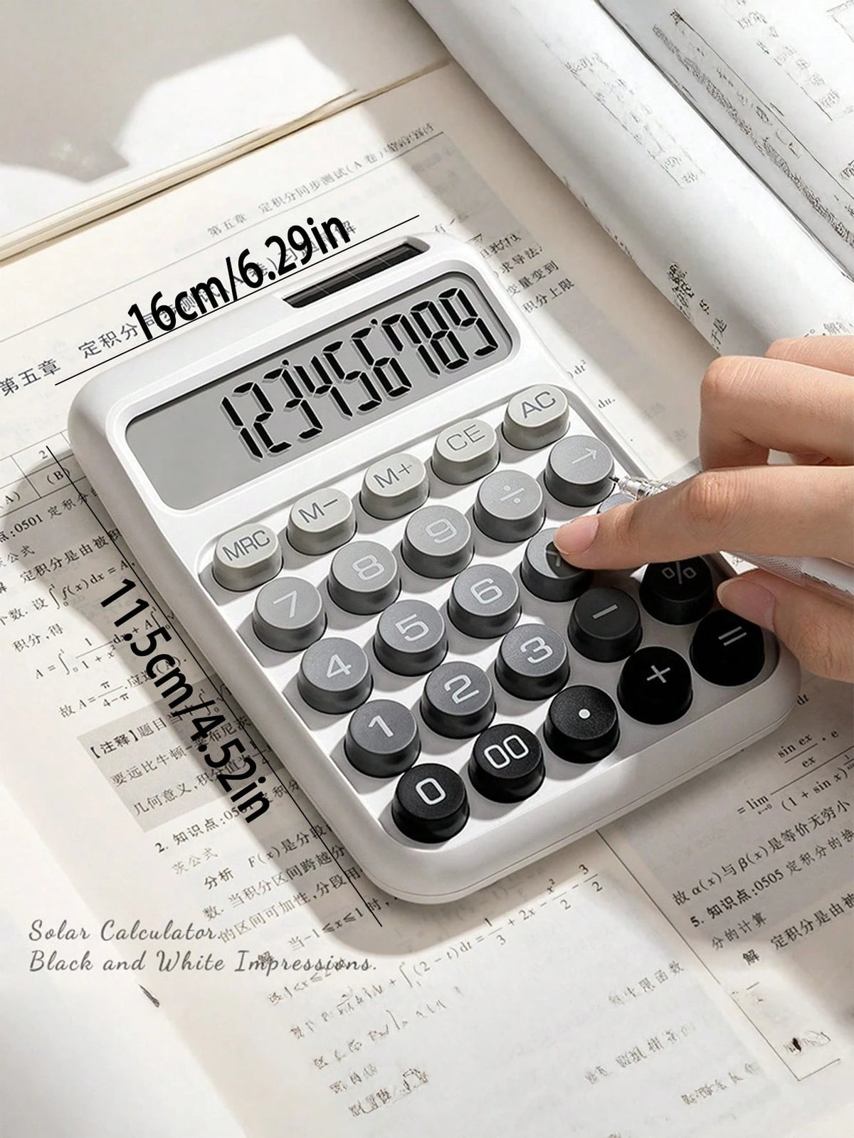tonxiyuemu 1pc Dual Power Ombre Color Calculator, 12-Digit Wide Screen Display, Flexible Mechanical Keys, Large Size Body, Solar + Battery Powered, Suitable For School, Exam, Office, Front Desk, Back