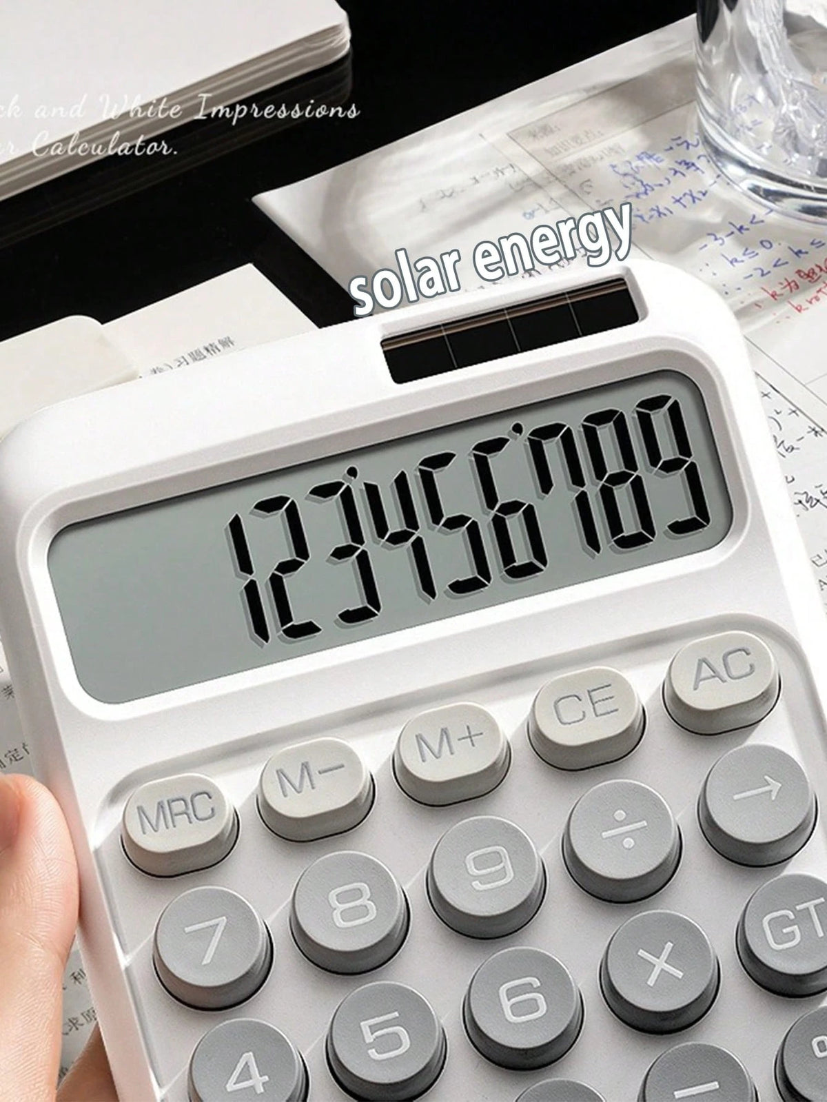 tonxiyuemu 1pc Dual Power Ombre Color Calculator, 12-Digit Wide Screen Display, Flexible Mechanical Keys, Large Size Body, Solar + Battery Powered, Suitable For School, Exam, Office, Front Desk, Back