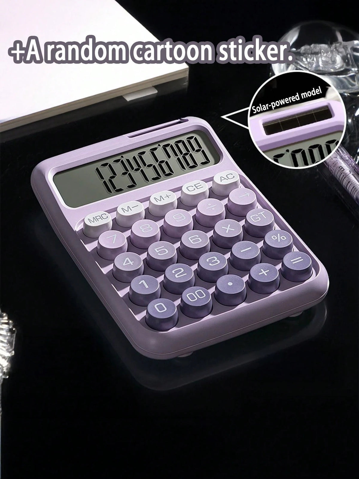 tonxiyuemu 1pc Dual Power Ombre Color Calculator, 12-Digit Wide Screen Display, Flexible Mechanical Keys, Large Size Body, Solar + Battery Powered, Suitable For School, Exam, Office, Front Desk, Back