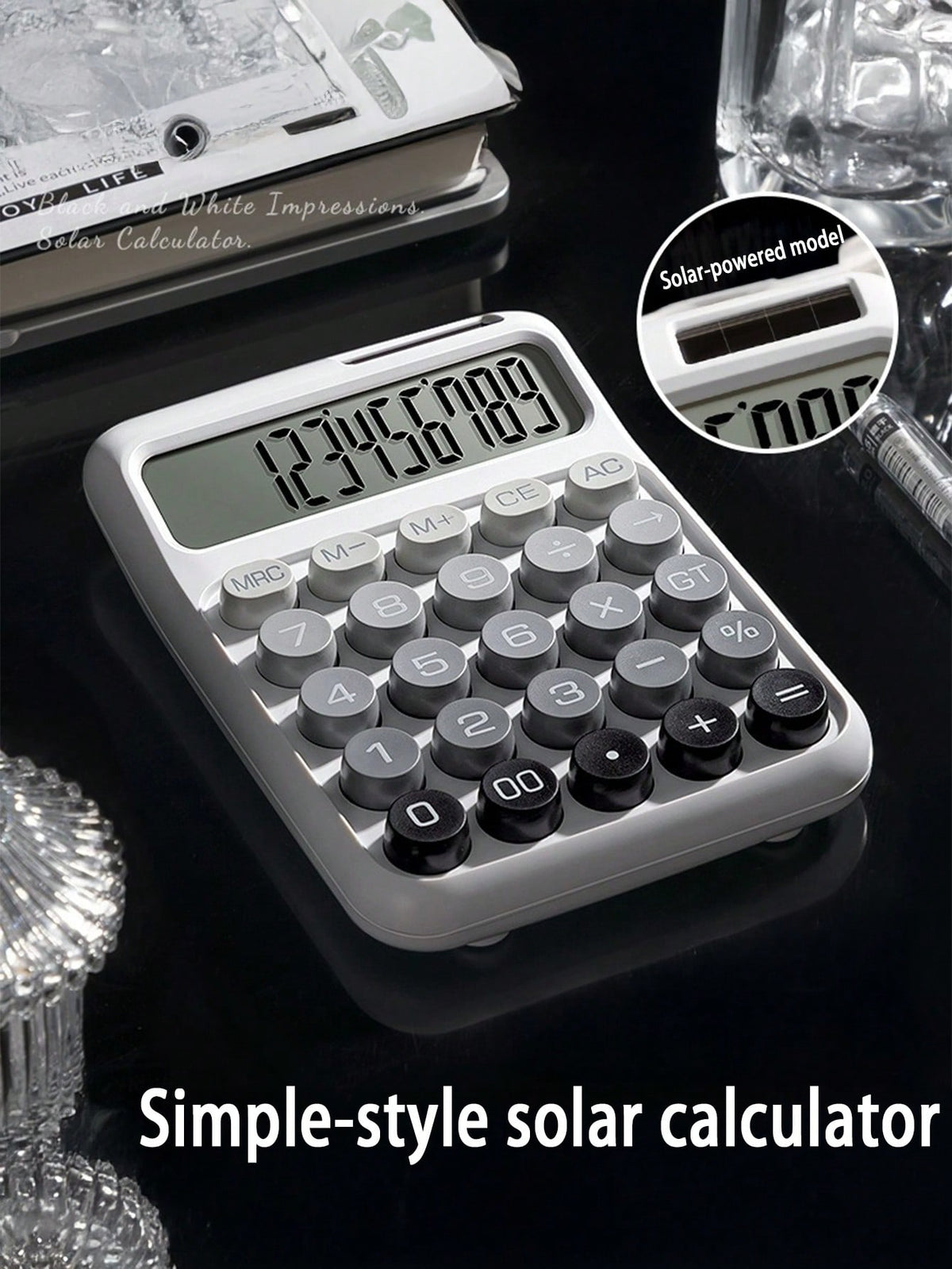 tonxiyuemu 1pc Dual Power Ombre Color Calculator, 12-Digit Wide Screen Display, Flexible Mechanical Keys, Large Size Body, Solar + Battery Powered, Suitable For School, Exam, Office, Front Desk, Back