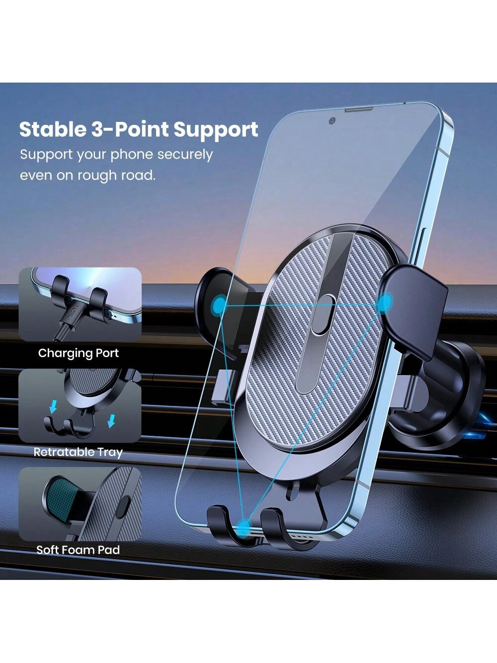 TOPK Car Phone Holder Mount, [Upgrade Auto Locking] Universal Phone Holder With Hook Clip For Car Air Vent Compatible With Cellphones