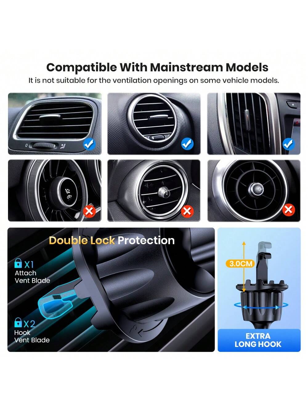 TOPK Car Phone Holder Mount, [Upgrade Auto Locking] Universal Phone Holder With Hook Clip For Car Air Vent Compatible With Cellphones