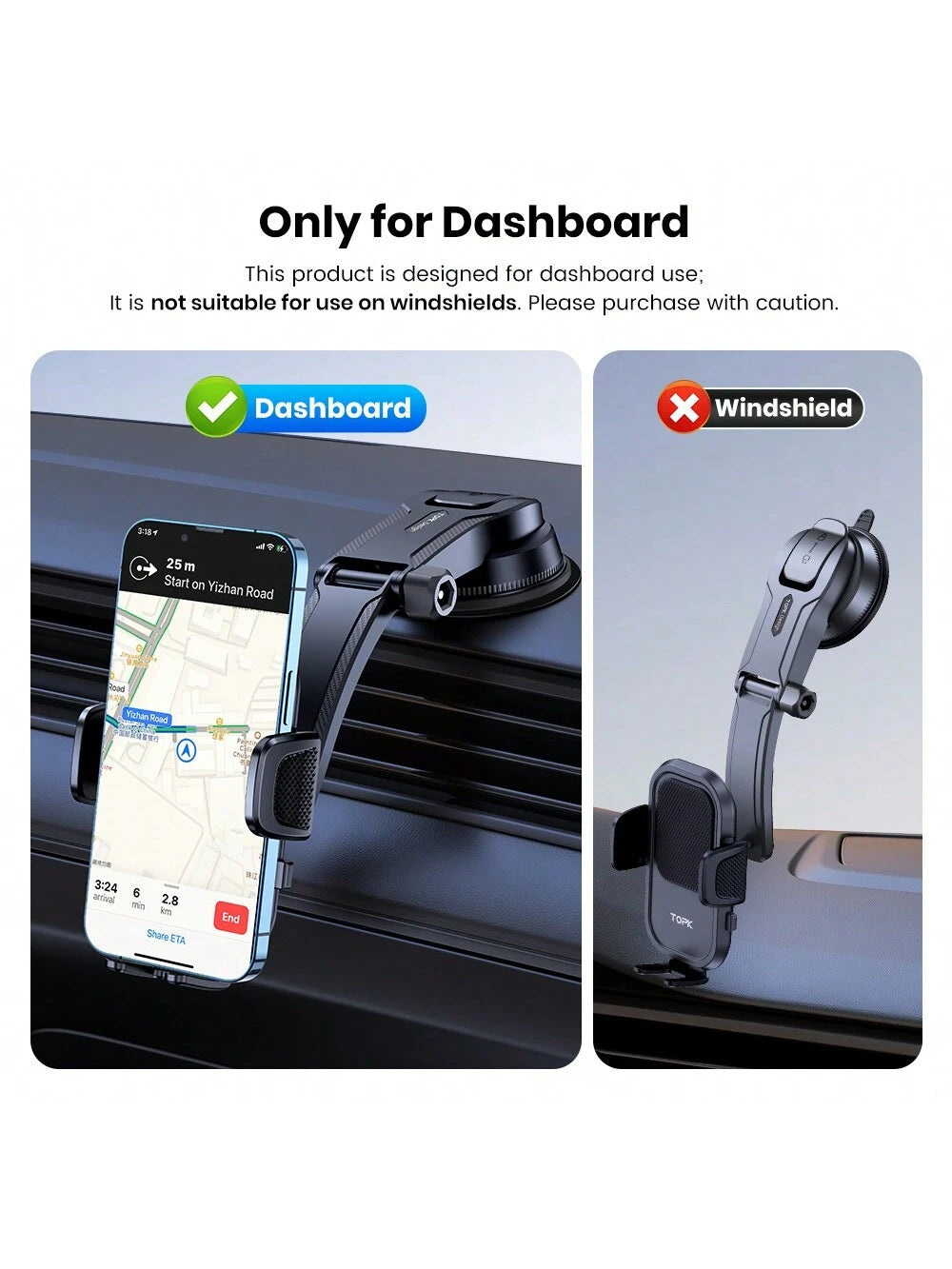 TOPK D40-C Car Phone Holder Mount, Upgraded Handsfree Stand, Phone Holder For Car Dashboard, Compatible With IPhone Android Cell Phones