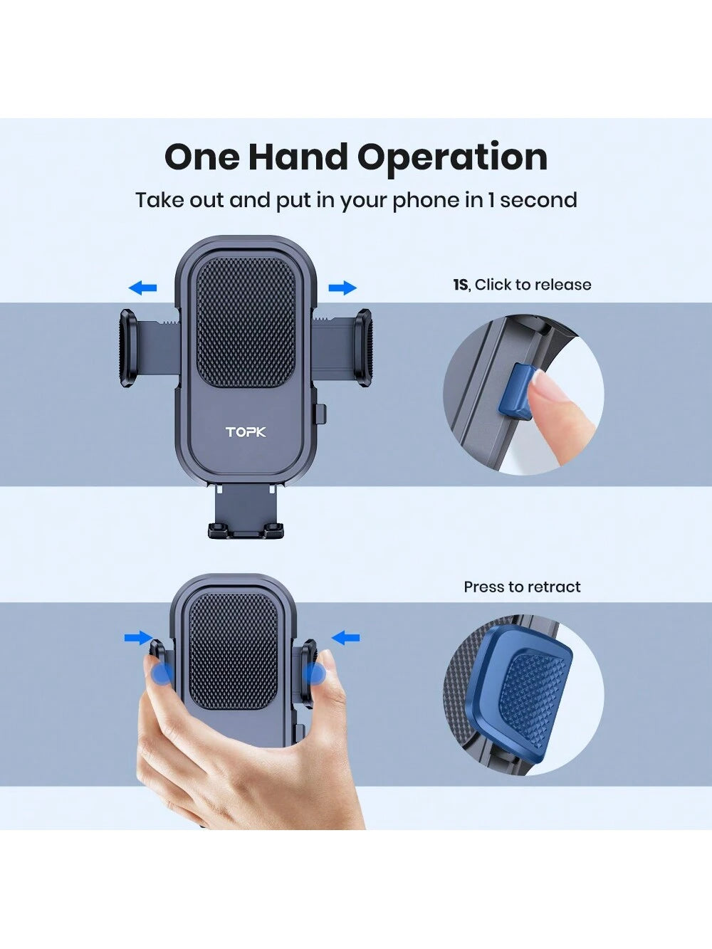 TOPK D40-C Car Phone Holder Mount, Upgraded Handsfree Stand, Phone Holder For Car Dashboard, Compatible With IPhone Android Cell Phones