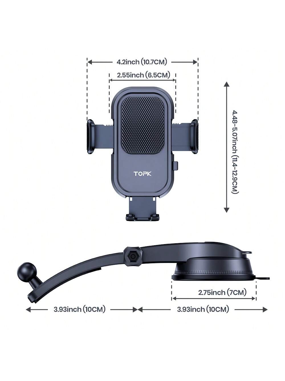 TOPK D40-C Car Phone Holder Mount, Upgraded Handsfree Stand, Phone Holder For Car Dashboard, Compatible With IPhone Android Cell Phones