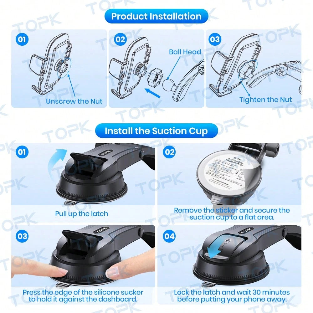 TOPK D40-C Car Phone Holder Mount, Upgraded Handsfree Stand, Phone Holder For Car Dashboard, Compatible With IPhone Android Cell Phones