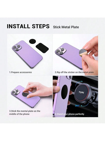 TOPK D45 Magnetic Car Phone Holder, Upgraded N52 Super Strong Magnetic Cell Phone Mount for Car Air Vent Compatible with All Smartphones