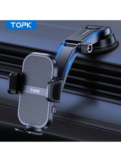 TOPK Phone Holder for Car Dashboard, Upgraded Adjustable horizontally and vertically Cell Phone Mount For Car Dashboard Compatible With All Phones