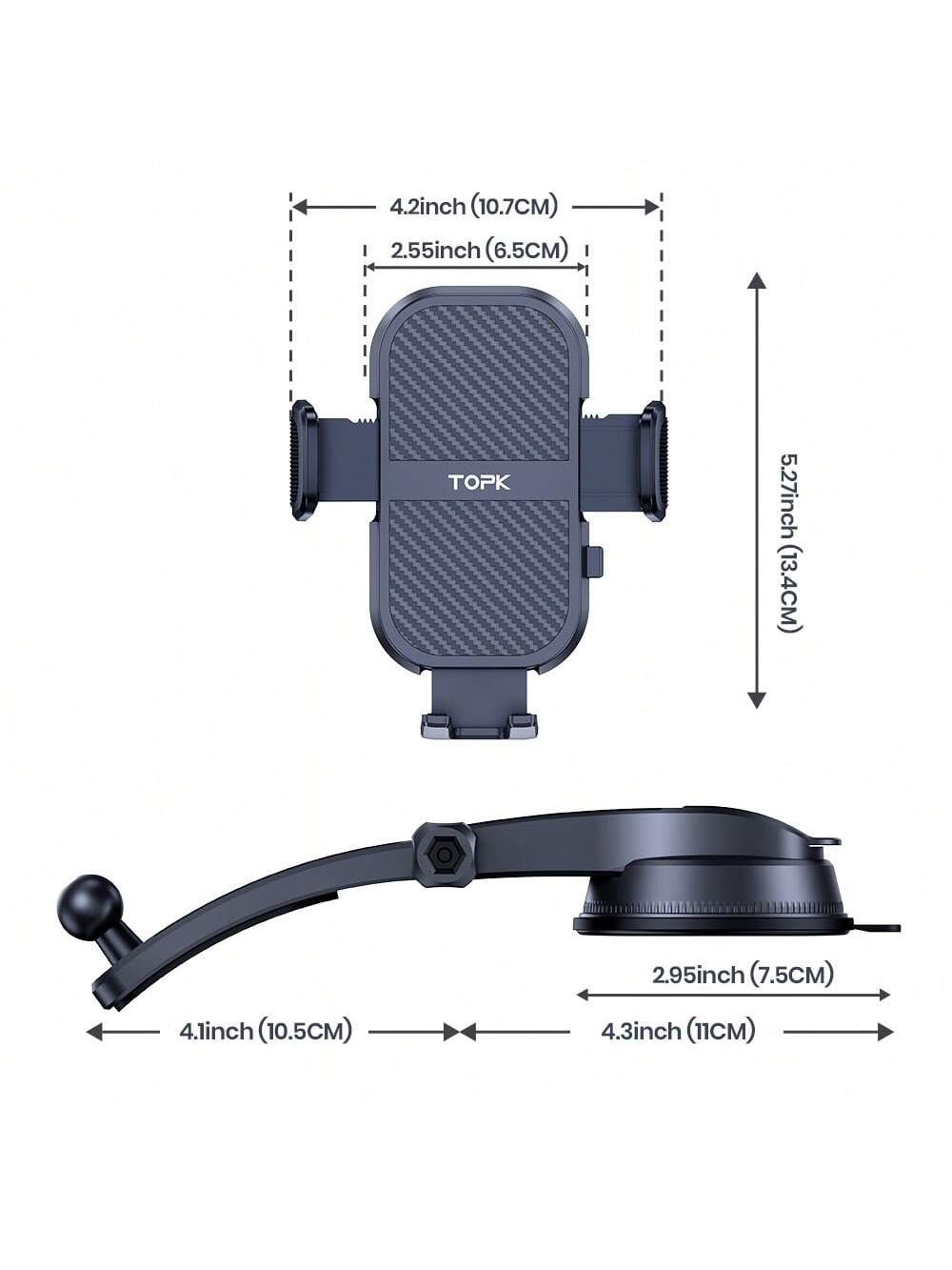 TOPK Phone Holder for Car Dashboard, Upgraded Adjustable horizontally and vertically Cell Phone Mount For Car Dashboard Compatible With All Phones