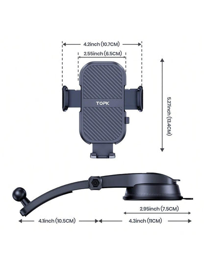 TOPK Phone Holder for Car Dashboard, Upgraded Adjustable horizontally and vertically Cell Phone Mount For Car Dashboard Compatible With All Phones