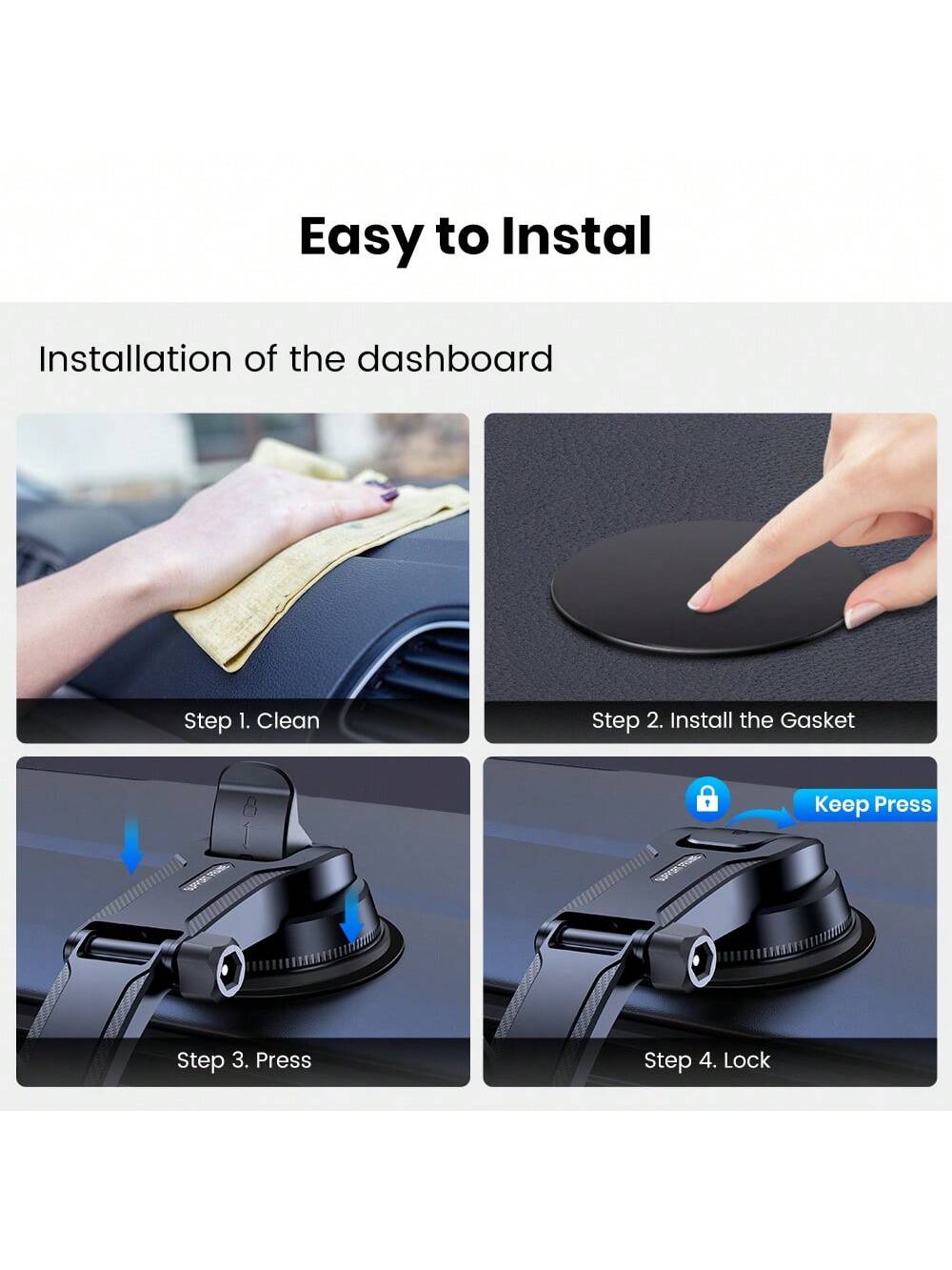 TOPK Phone Holder for Car Dashboard, Upgraded Adjustable horizontally and vertically Cell Phone Mount For Car Dashboard Compatible With All Phones