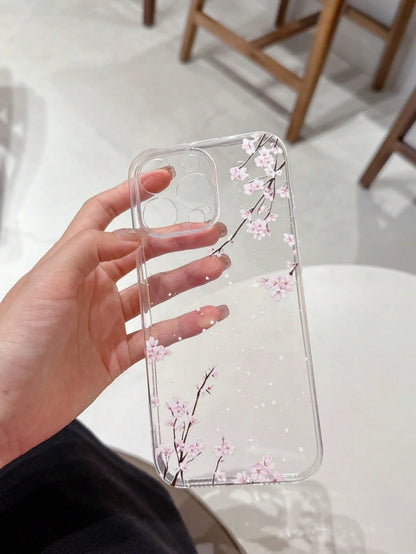 TPU White Pink Floral Element Fashion Phone Case 1pc Transparent Anti-Fall TPU Phone Case Compatible With IPhone 11, 15 Pro Max, 14 Pro Max/Galaxy/Honor X6A, X7B, X8B Waterproof Shockproof Scratch Res