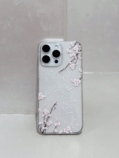 TPU White Pink Floral Element Fashion Phone Case 1pc Transparent Anti-Fall TPU Phone Case Compatible With IPhone 11, 15 Pro Max, 14 Pro Max/Galaxy/Honor X6A, X7B, X8B Waterproof Shockproof Scratch Res