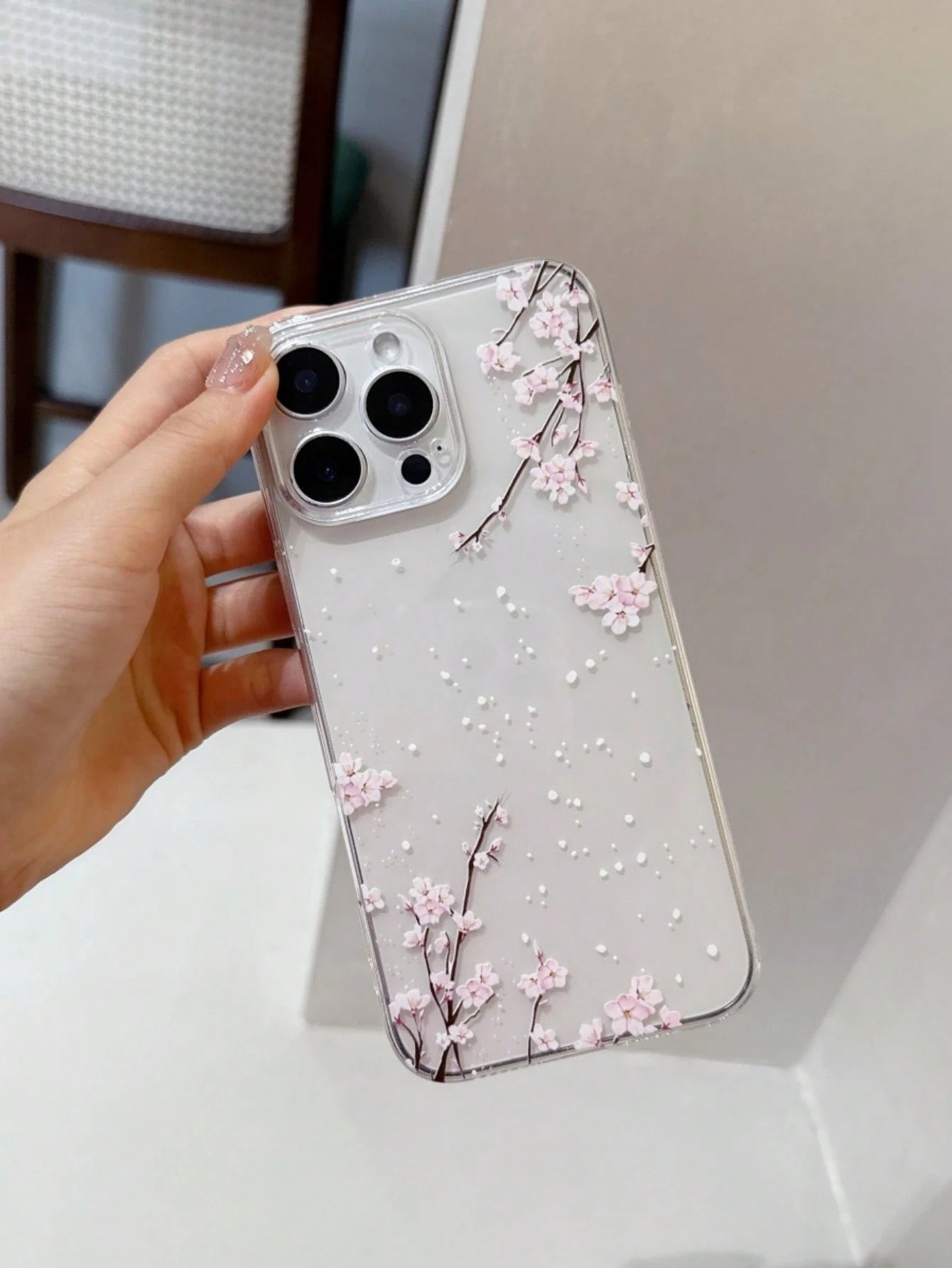 TPU White Pink Floral Element Fashion Phone Case 1pc Transparent Anti-Fall TPU Phone Case Compatible With IPhone 11, 15 Pro Max, 14 Pro Max/Galaxy/Honor X6A, X7B, X8B Waterproof Shockproof Scratch Res