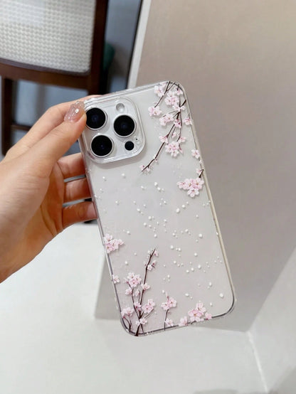 TPU White Pink Floral Element Fashion Phone Case 1pc Transparent Anti-Fall TPU Phone Case Compatible With IPhone 11, 15 Pro Max, 14 Pro Max/Galaxy/Honor X6A, X7B, X8B Waterproof Shockproof Scratch Res