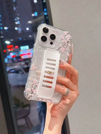 TPU White Pink Floral Element Fashion Phone Case 1pc Transparent Anti-Fall TPU Phone Case Compatible With IPhone 11, 15 Pro Max, 14 Pro Max/Galaxy/Honor X6A, X7B, X8B Waterproof Shockproof Scratch Res
