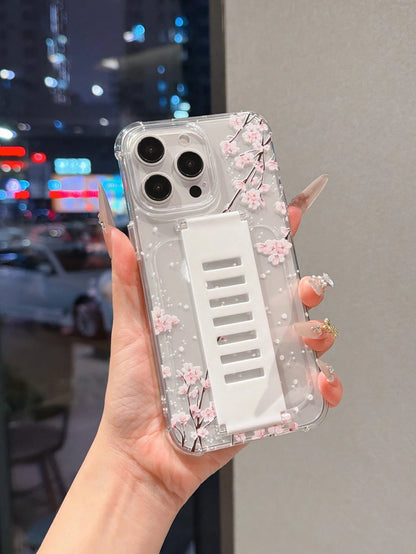 TPU White Pink Floral Element Fashion Phone Case 1pc Transparent Anti-Fall TPU Phone Case Compatible With IPhone 11, 15 Pro Max, 14 Pro Max/Galaxy/Honor X6A, X7B, X8B Waterproof Shockproof Scratch Res