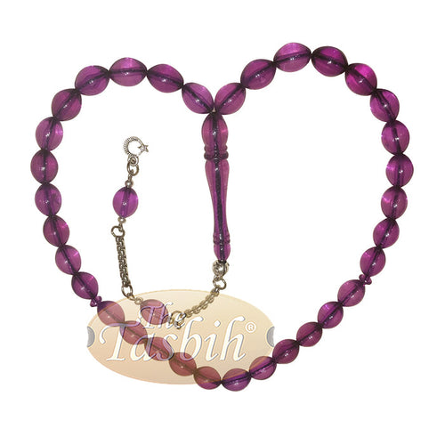 Translucent Purple Elongated Oval Monomer 33 Beads Tasbih - 8x12 mm Islamic Dhikr Beads