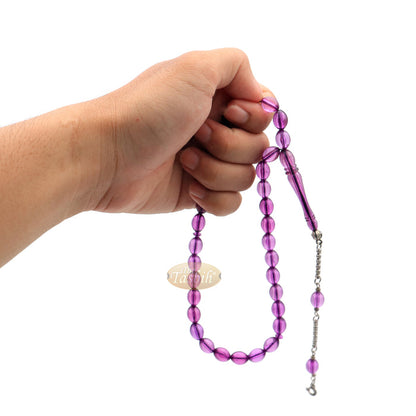 Translucent Purple Elongated Oval Monomer 33 Beads Tasbih - 8x12 mm Islamic Dhikr Beads