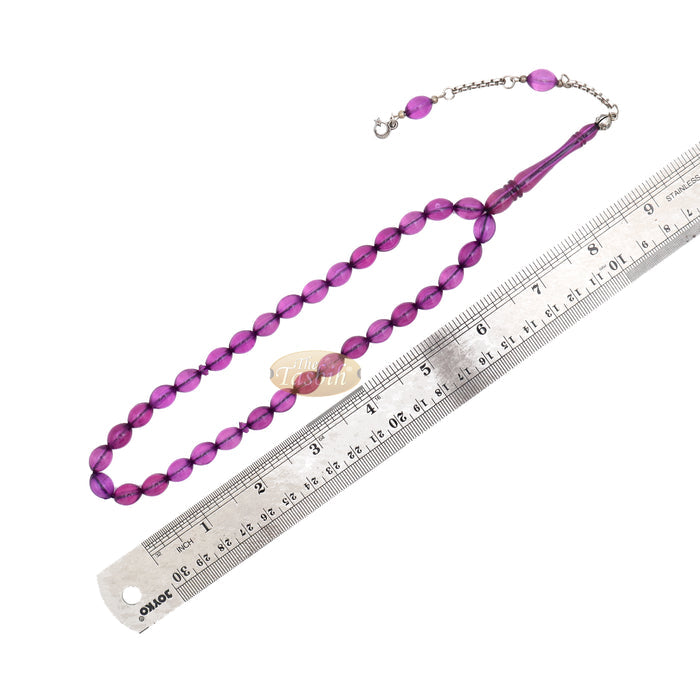 Translucent Purple Elongated Oval Monomer 33 Beads Tasbih - 8x12 mm Islamic Dhikr Beads