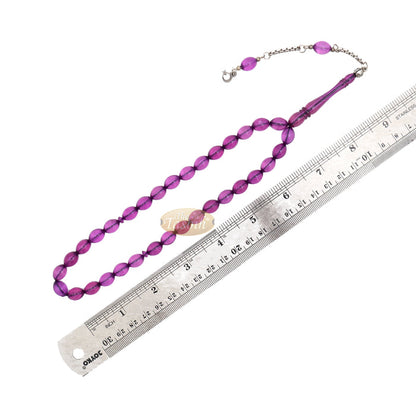 Translucent Purple Elongated Oval Monomer 33 Beads Tasbih - 8x12 mm Islamic Dhikr Beads
