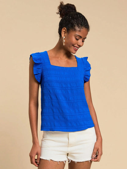 Travachic Women's Solid Color Square Neck Cap Sleeve Casual Loose Blouse