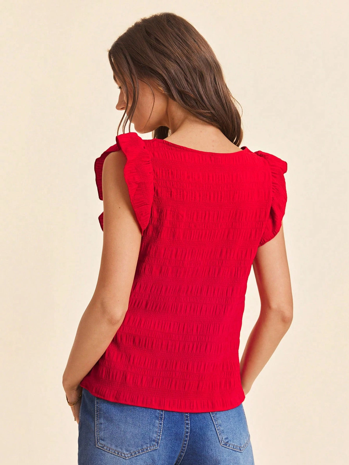 Travachic Women's Solid Color Square Neck Cap Sleeve Casual Loose Blouse