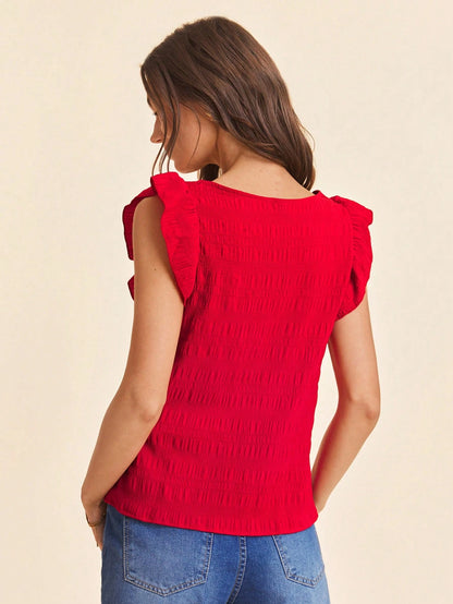 Travachic Women's Solid Color Square Neck Cap Sleeve Casual Loose Blouse