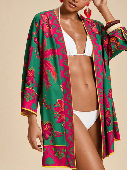 Travachic Women's Tropical Print Casual Cover-Up