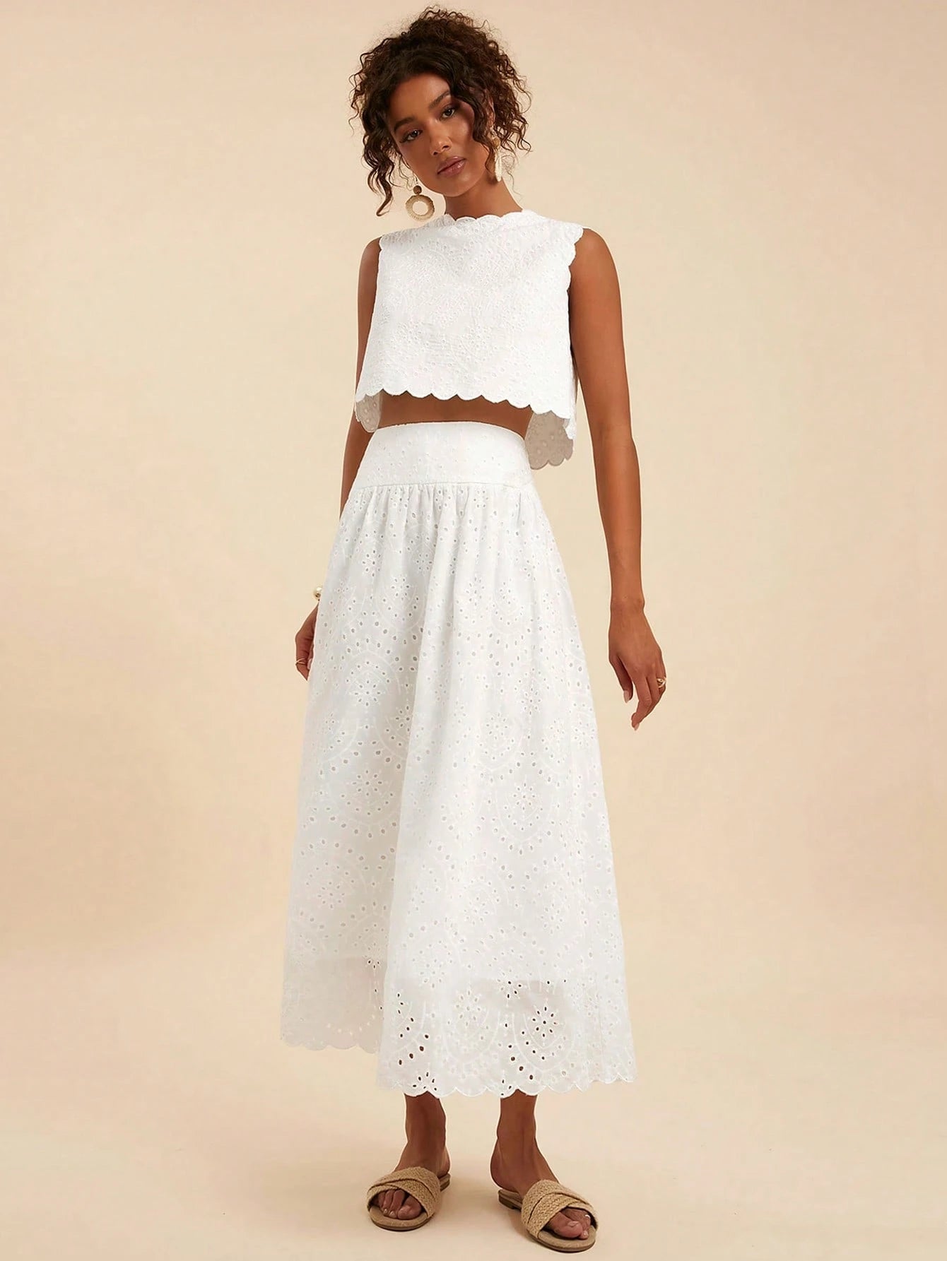Travachic Women's White Summer Elegant Holiday Tea Party Vacation Two Pieces Outfits,Boho Embroidery Beach,Bohemian Western Style Casual Daily Wear