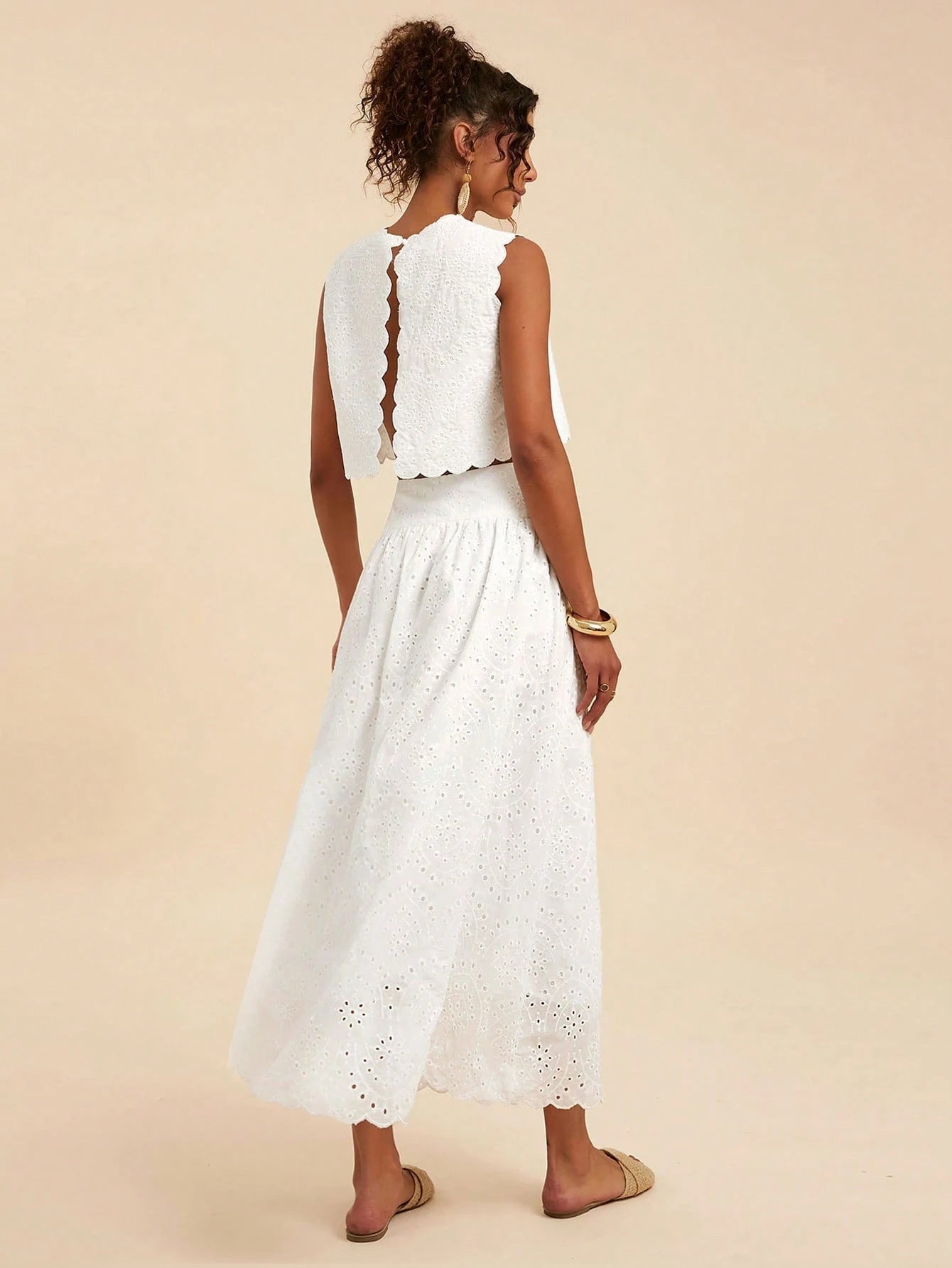 Travachic Women's White Summer Elegant Holiday Tea Party Vacation Two Pieces Outfits,Boho Embroidery Beach,Bohemian Western Style Casual Daily Wear