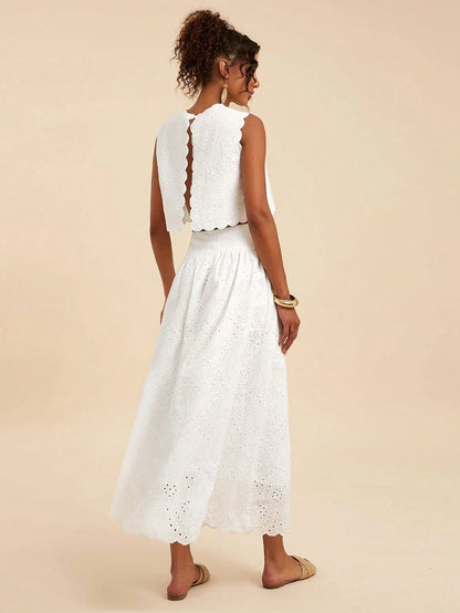 Travachic Women's White Summer Elegant Holiday Tea Party Vacation Two Pieces Outfits,Boho Embroidery Beach,Bohemian Western Style Casual Daily Wear