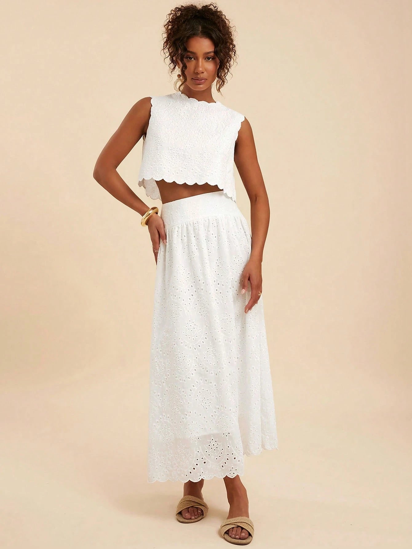 Travachic Women's White Summer Elegant Holiday Tea Party Vacation Two Pieces Outfits,Boho Embroidery Beach,Bohemian Western Style Casual Daily Wear