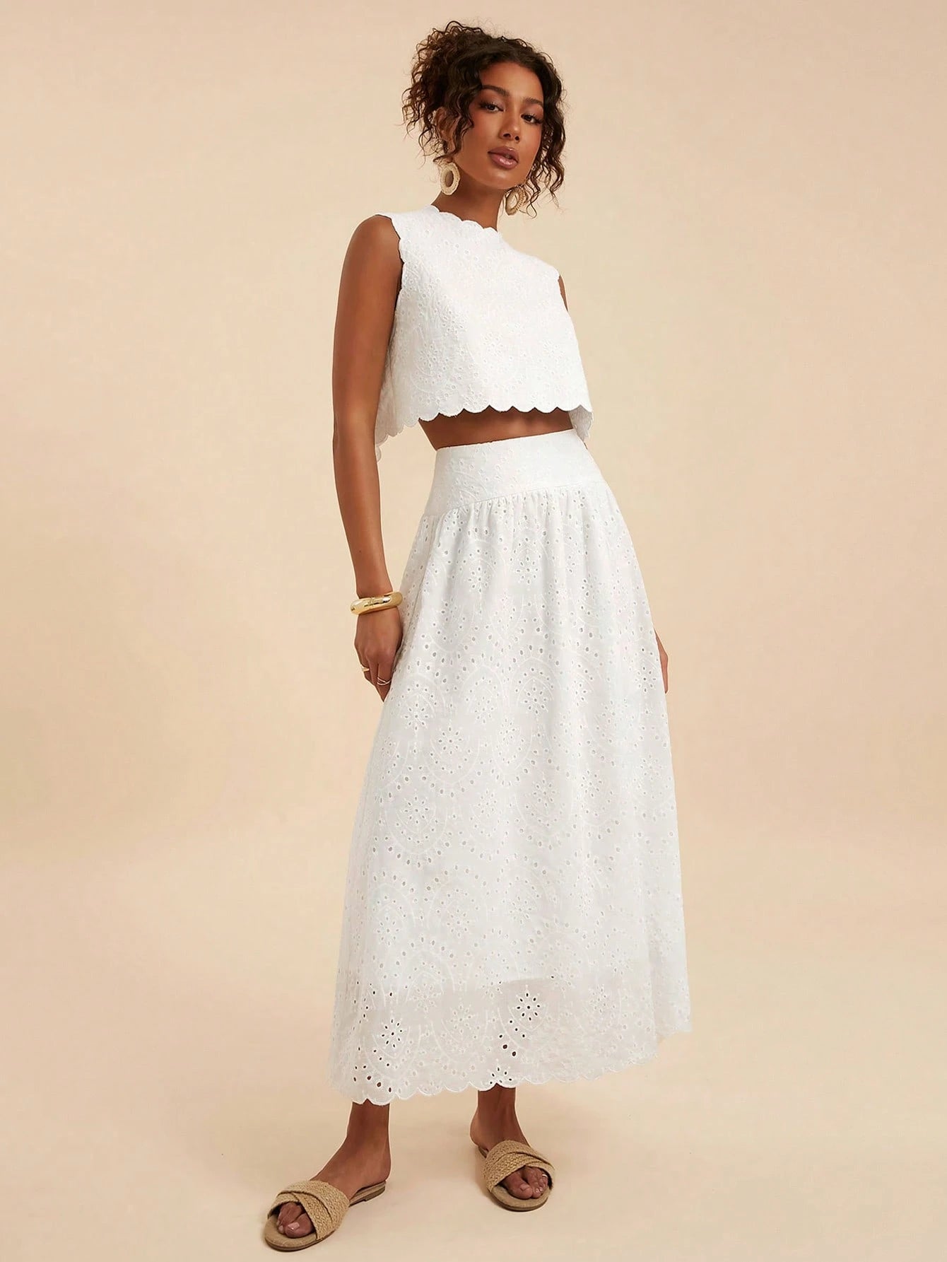 Travachic Women's White Summer Elegant Holiday Tea Party Vacation Two Pieces Outfits,Boho Embroidery Beach,Bohemian Western Style Casual Daily Wear