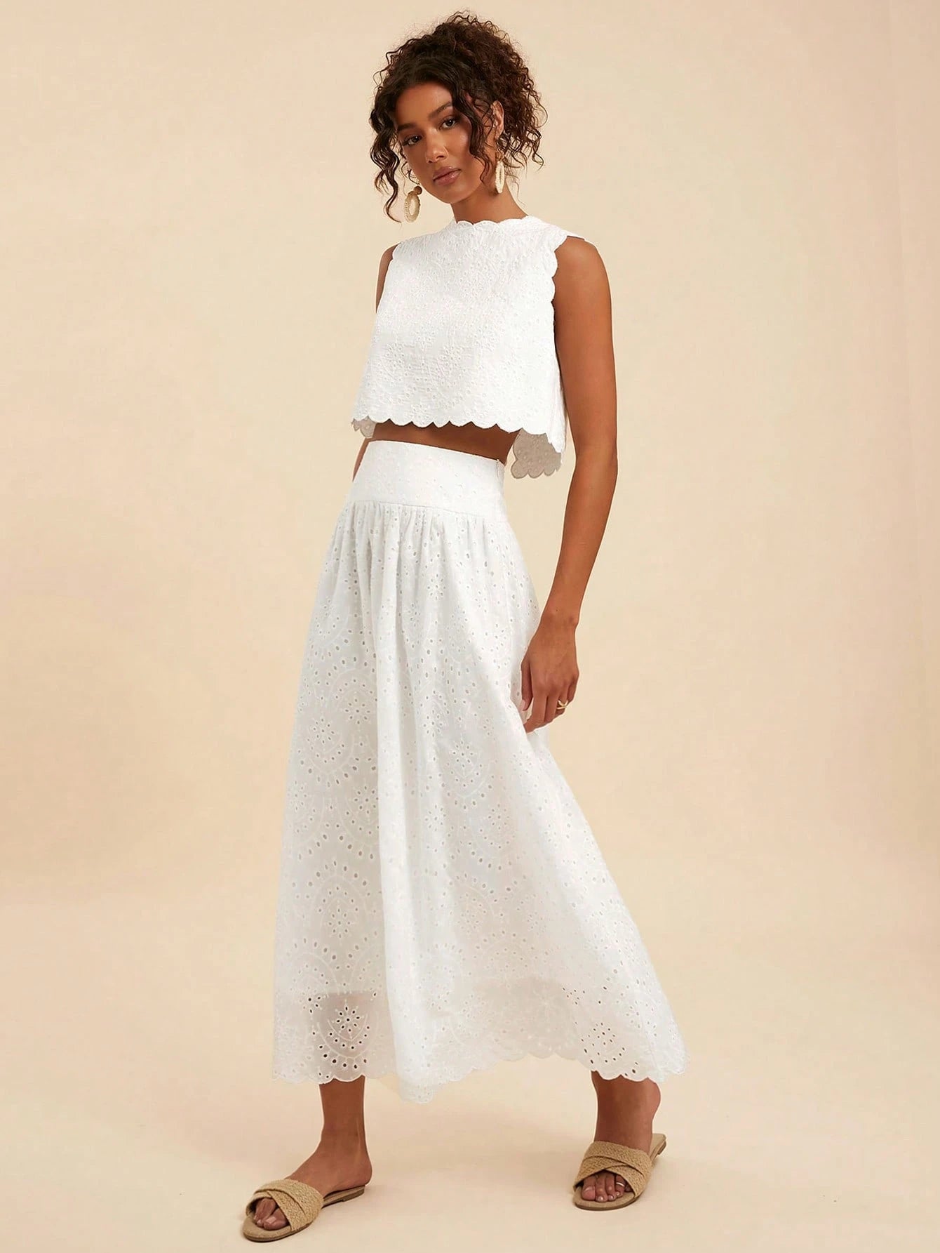 Travachic Women's White Summer Elegant Holiday Tea Party Vacation Two Pieces Outfits,Boho Embroidery Beach,Bohemian Western Style Casual Daily Wear