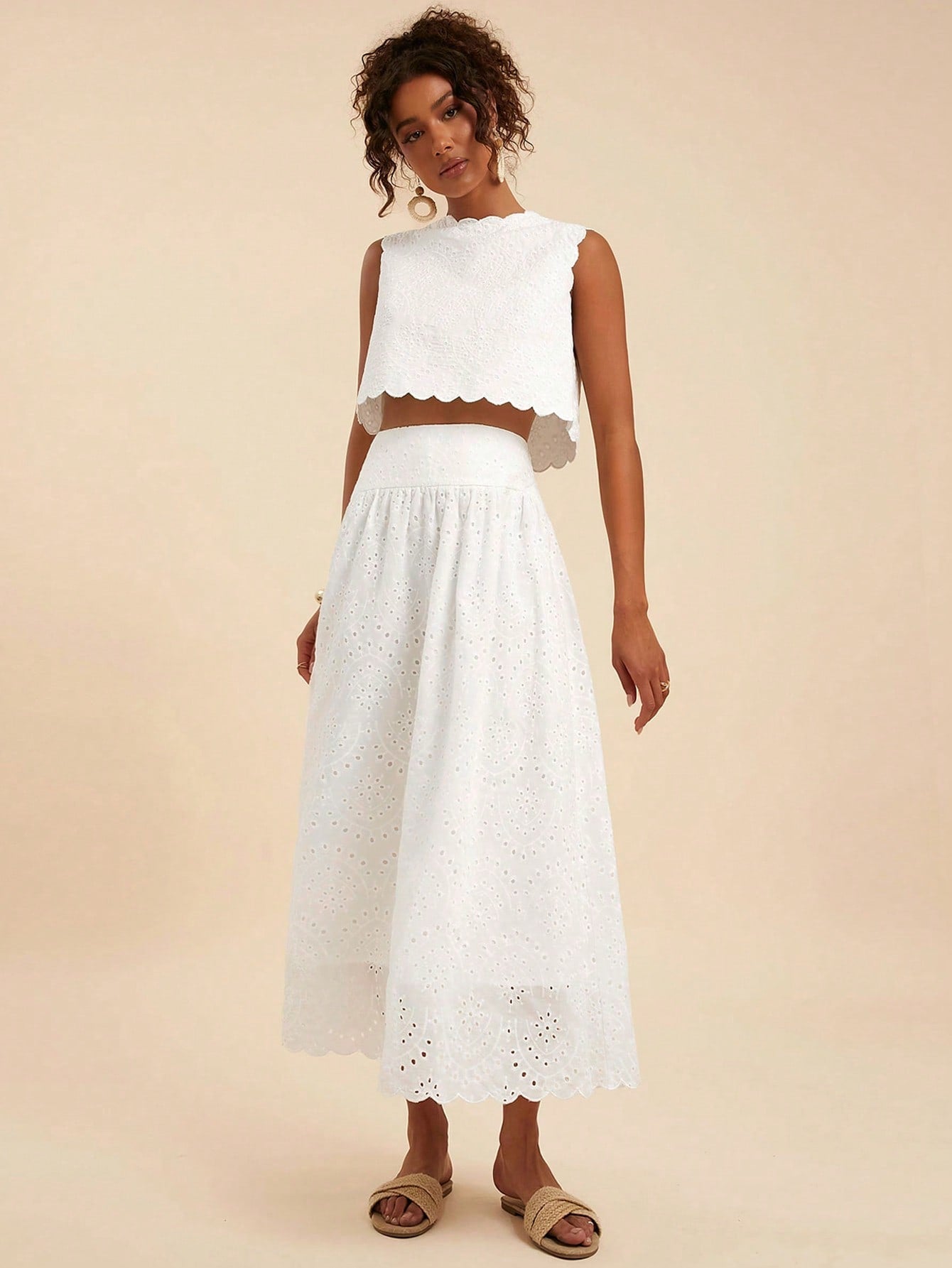 Travachic Women's White Summer Elegant Holiday Tea Party Vacation Two Pieces Outfits,Boho Embroidery Beach,Bohemian Western Style Casual Daily Wear