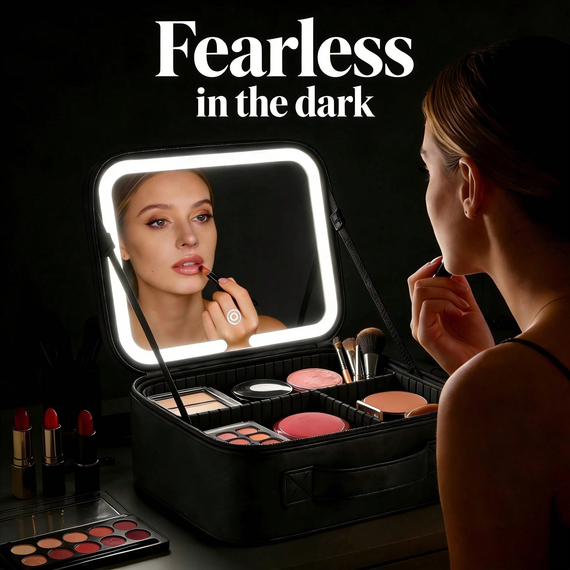 Travel Makeup Bag With LED Mirror, 3 Color Lighting Modes & Touch Switch, Large Capacity Cosmetic Organizer With Adjustable Dividers, Portable PU Leather Travel Essentials For Women