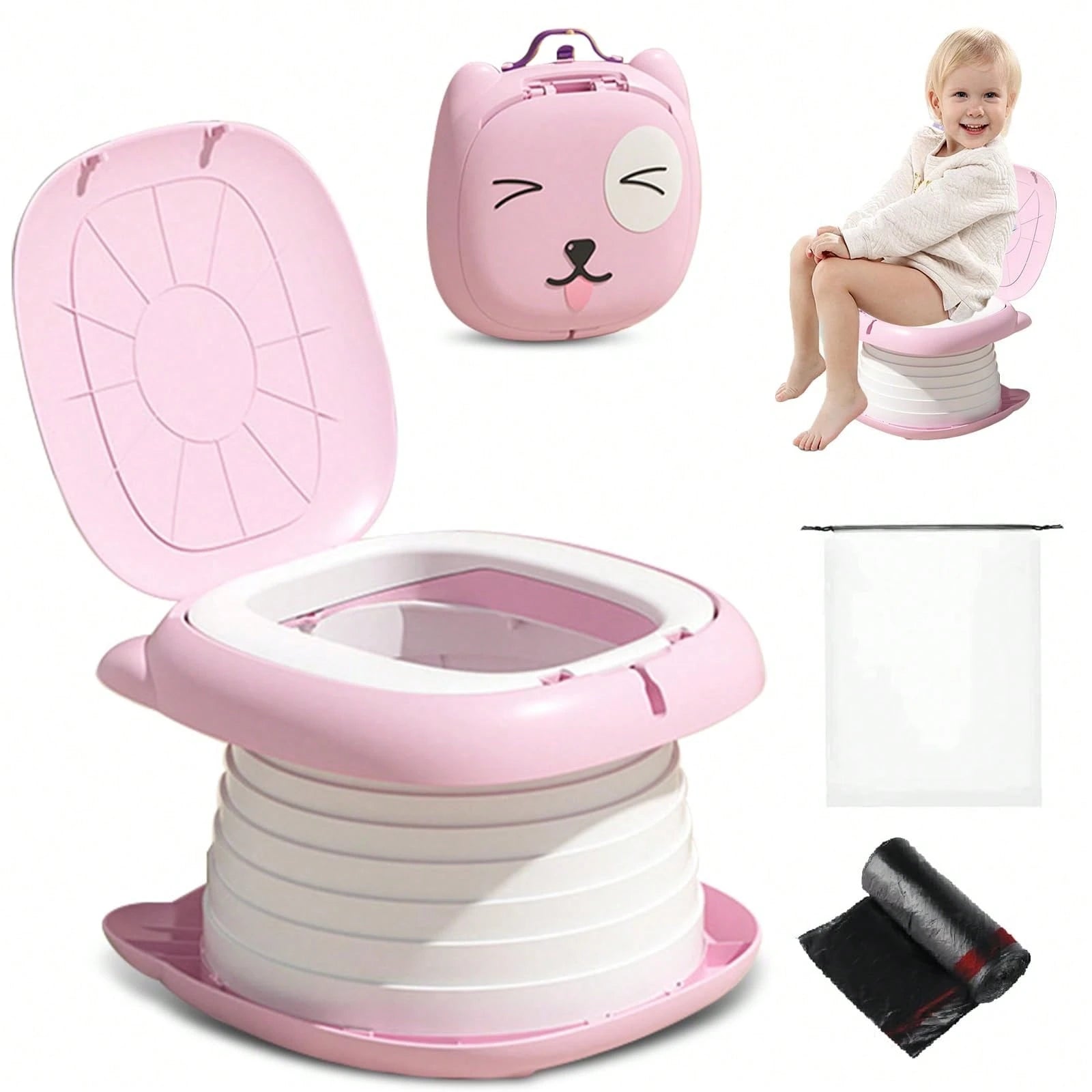 Travel Potty For Toddlers, Portable Potty Chair With 1 Roll Premium Waste Bags- Kids Toilet For Car, Camping, Indoor Outdoor- Easy Clean Training Seat