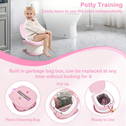 Travel Potty For Toddlers, Portable Potty Chair With 1 Roll Premium Waste Bags- Kids Toilet For Car, Camping, Indoor Outdoor- Easy Clean Training Seat