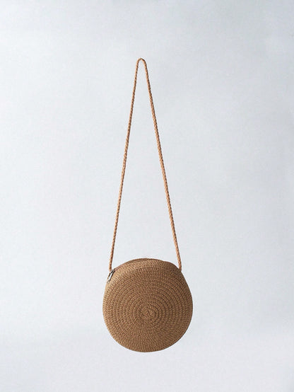Tropiscape Mini Minimalist Straw Bag Simple Round Straw Bag,Mini Woven Crossbody Bag,Women's Summer Purse (6.3 X 6.3) Inch Mini Round Straw Woven Crossbody Bag,Fashion Braided Circle Purse,Summer Bag