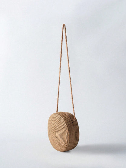 Tropiscape Mini Minimalist Straw Bag Simple Round Straw Bag,Mini Woven Crossbody Bag,Women's Summer Purse (6.3 X 6.3) Inch Mini Round Straw Woven Crossbody Bag,Fashion Braided Circle Purse,Summer Bag