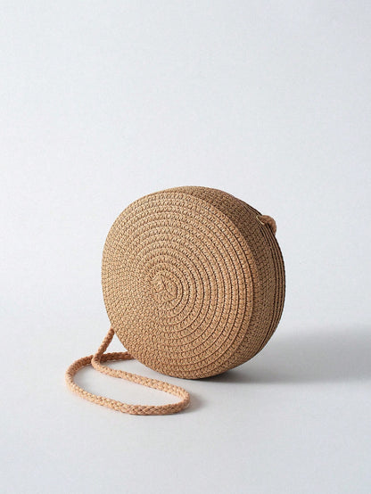 Tropiscape Mini Minimalist Straw Bag Simple Round Straw Bag,Mini Woven Crossbody Bag,Women's Summer Purse (6.3 X 6.3) Inch Mini Round Straw Woven Crossbody Bag,Fashion Braided Circle Purse,Summer Bag