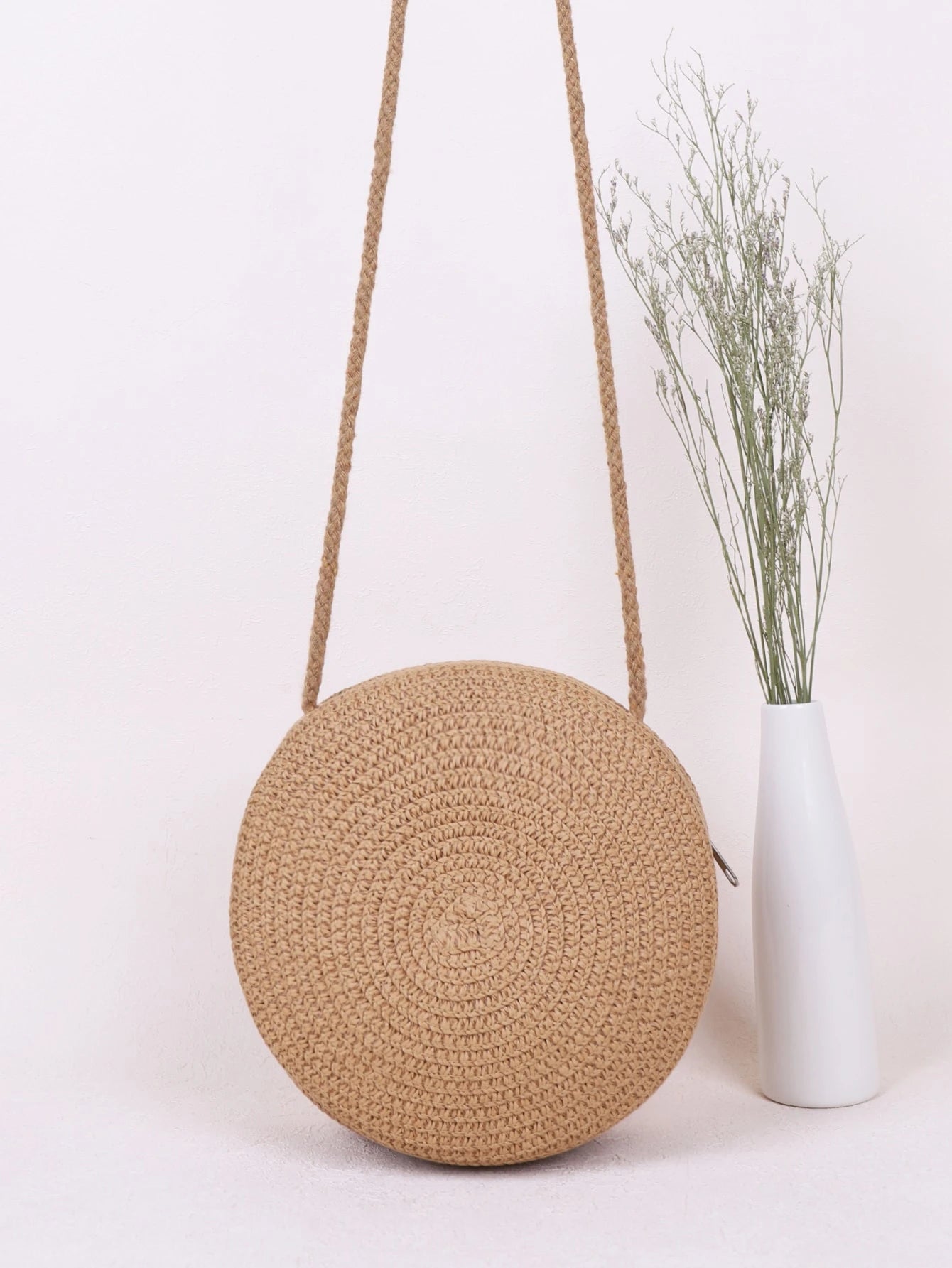 Tropiscape Mini Minimalist Straw Bag Simple Round Straw Bag,Mini Woven Crossbody Bag,Women's Summer Purse (6.3 X 6.3) Inch Mini Round Straw Woven Crossbody Bag,Fashion Braided Circle Purse,Summer Bag