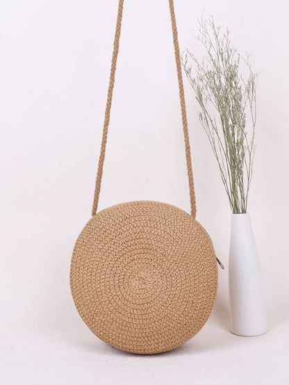 Tropiscape Mini Minimalist Straw Bag Simple Round Straw Bag,Mini Woven Crossbody Bag,Women's Summer Purse (6.3 X 6.3) Inch Mini Round Straw Woven Crossbody Bag,Fashion Braided Circle Purse,Summer Bag