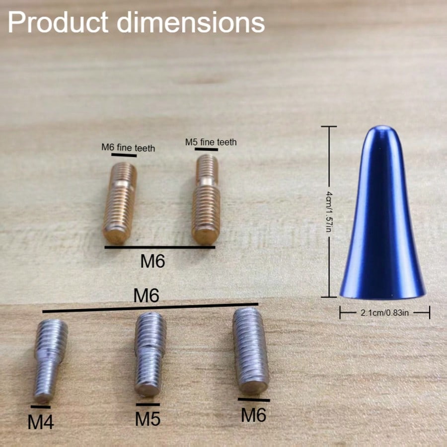 TRTY 1pc 1.57inch Aluminum Alloy Car Roof Short Antenna And 2 Universal Screw Adapters, Car Conical Short Antenna, Antenna Top Cover Modification Accessory, Avoid Roof Rack Obstruction- High Conducti