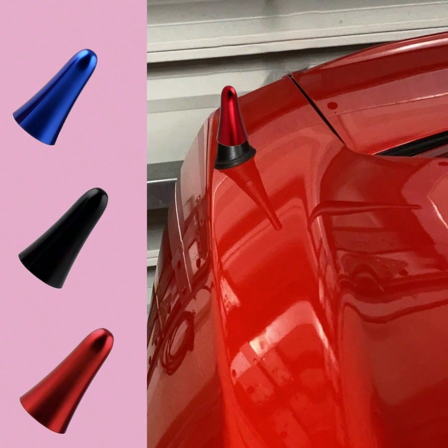 TRTY 1pc 1.57inch Aluminum Alloy Car Roof Short Antenna And 2 Universal Screw Adapters, Car Conical Short Antenna, Antenna Top Cover Modification Accessory, Avoid Roof Rack Obstruction- High Conducti