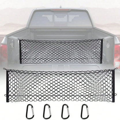 Truck Bed Organizer Net- 49"X15.7" Elastic Cargo Net With 4 Metal Hooks, Secures Gear In Trucks, SUVs, Truck Bed Storage Hold Many Items