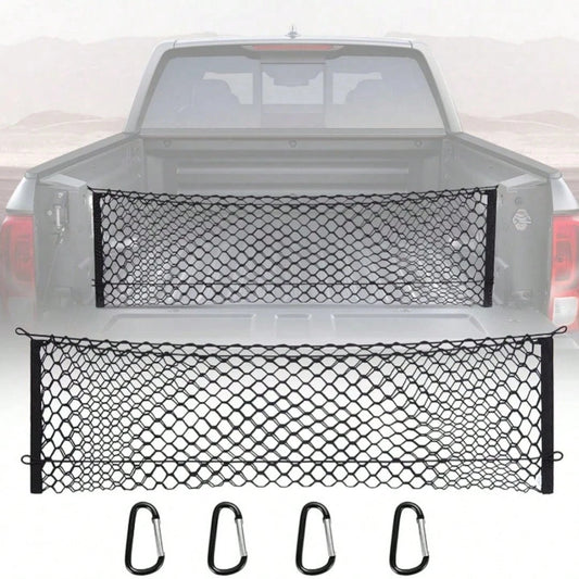 Truck Bed Organizer Net- 49"X15.7" Elastic Cargo Net With 4 Metal Hooks, Secures Gear In Trucks, SUVs, Truck Bed Storage Hold Many Items
